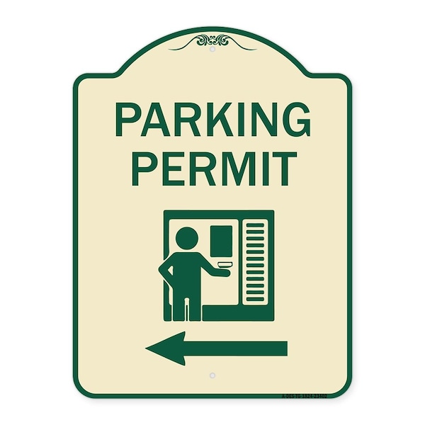 Parking Permit With Left ArrowHeavy-Gauge Aluminum Architectural Sign, 24" x 18", TG-1824-23402
